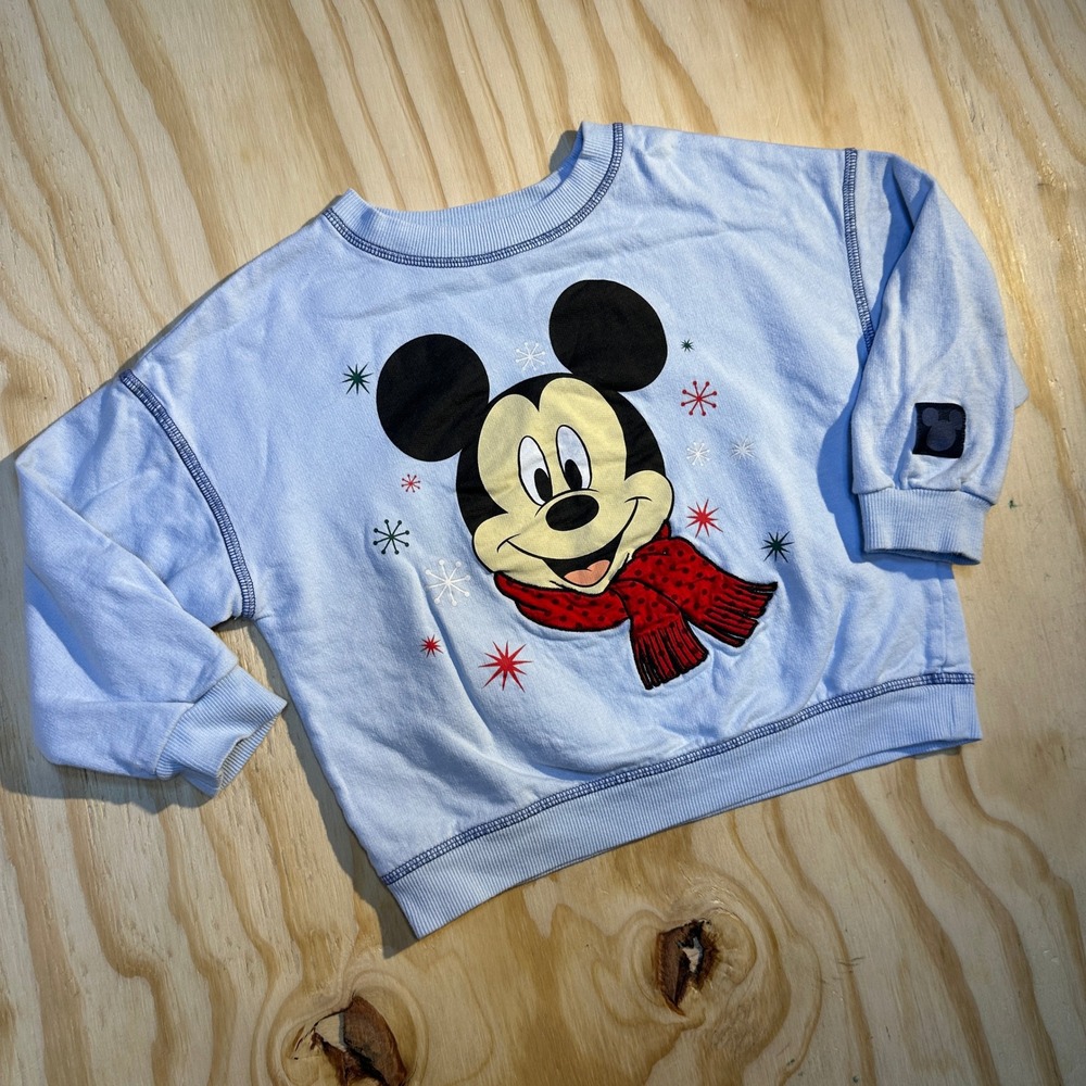 Disney Mickey Mouse Toddler 4T Light Blue Winter Scarf Fleece Sweatshirt